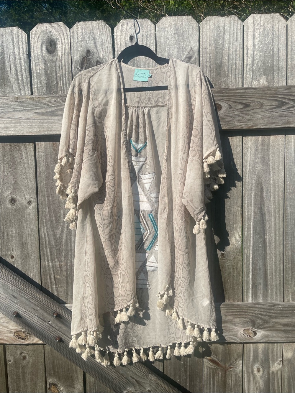 Judith March Beige Tassel Kimono Cape Sz S